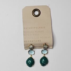 Anthropologie 3 tiered stone 1 drop post earrings Gold over brass New with Tags